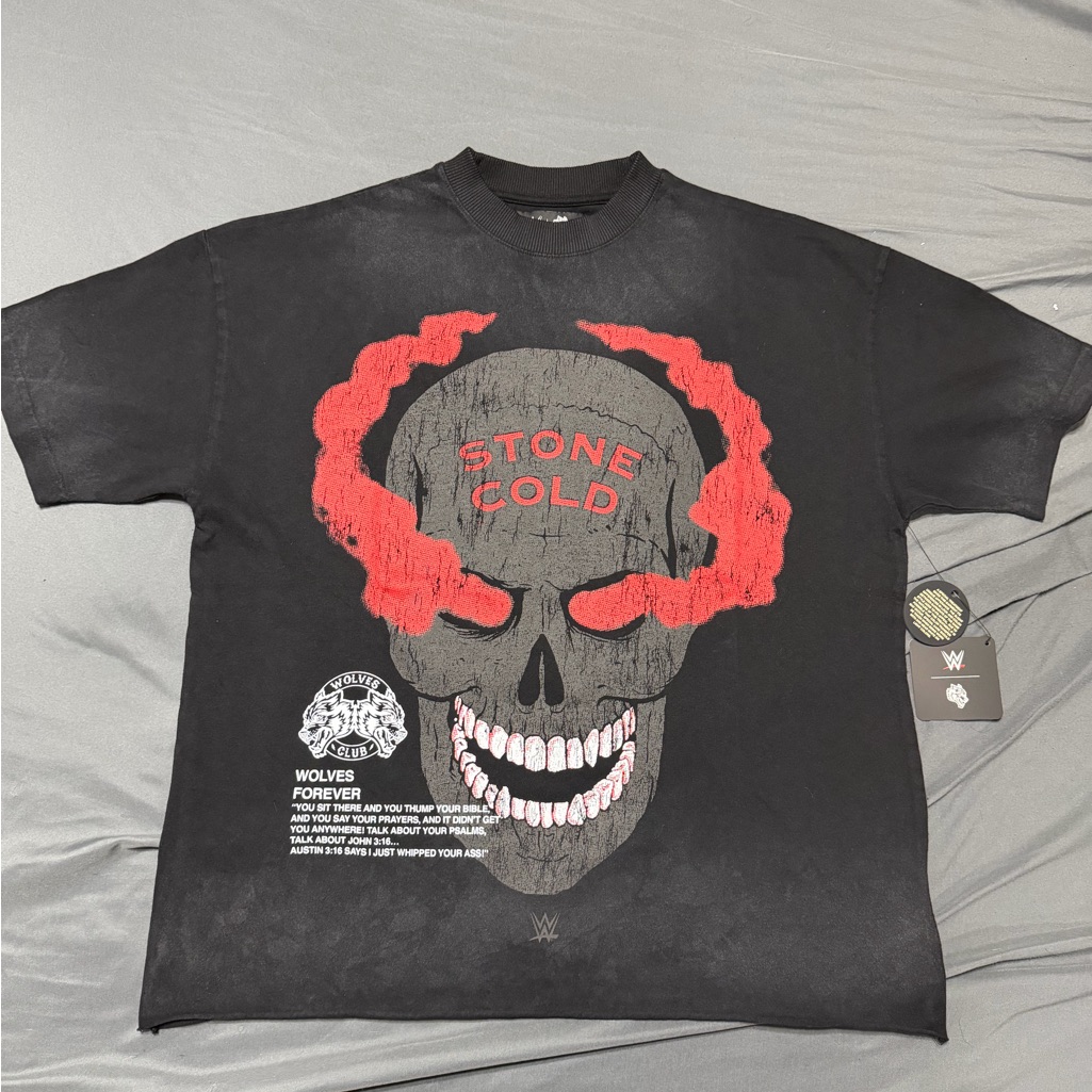 Size M Stone Cold Forever Grunge Mid-Length Raw Hem Tee In Black Drift Wash
